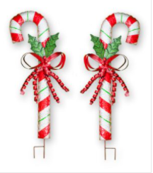 40IN METAL CANDY CANE STAKE WITH BOW